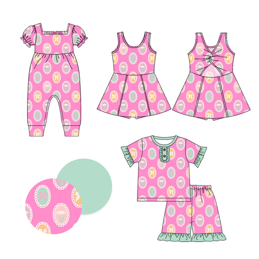 1.8 custom each style moq 5eta 4-6week Sibling Sister baby girl short sleeve shorts sets and dress and rompers match family design