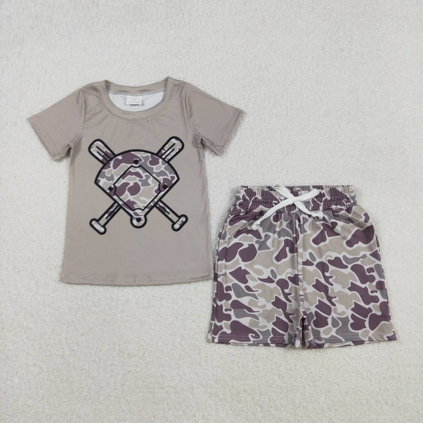 RTS NO MOQ（In Stock) BT1417+SS0733 Camouflage Fan Baseball Short-Sleeve Shirt Boys Shorts set