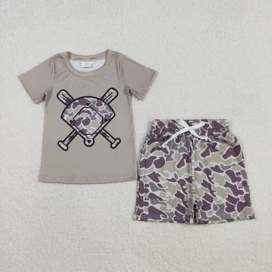RTS NO MOQ（In Stock) BT1417+SS0733 Camouflage Fan Baseball Short-Sleeve Shirt Boys Shorts set