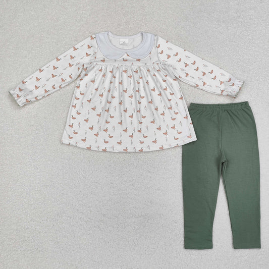 RTS NO MOQ ETA 5/7days Arrived GLP1598 Duck white long-sleeved green trousers set