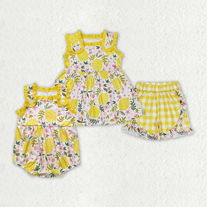 Baby Girls Lemon Flowers Sumer Sibling Sister Clothes Sets