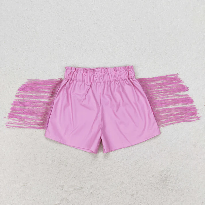 RTS NO MOQ Baby Girls Tassels Fashion Sibling Sister Pleather Shorts