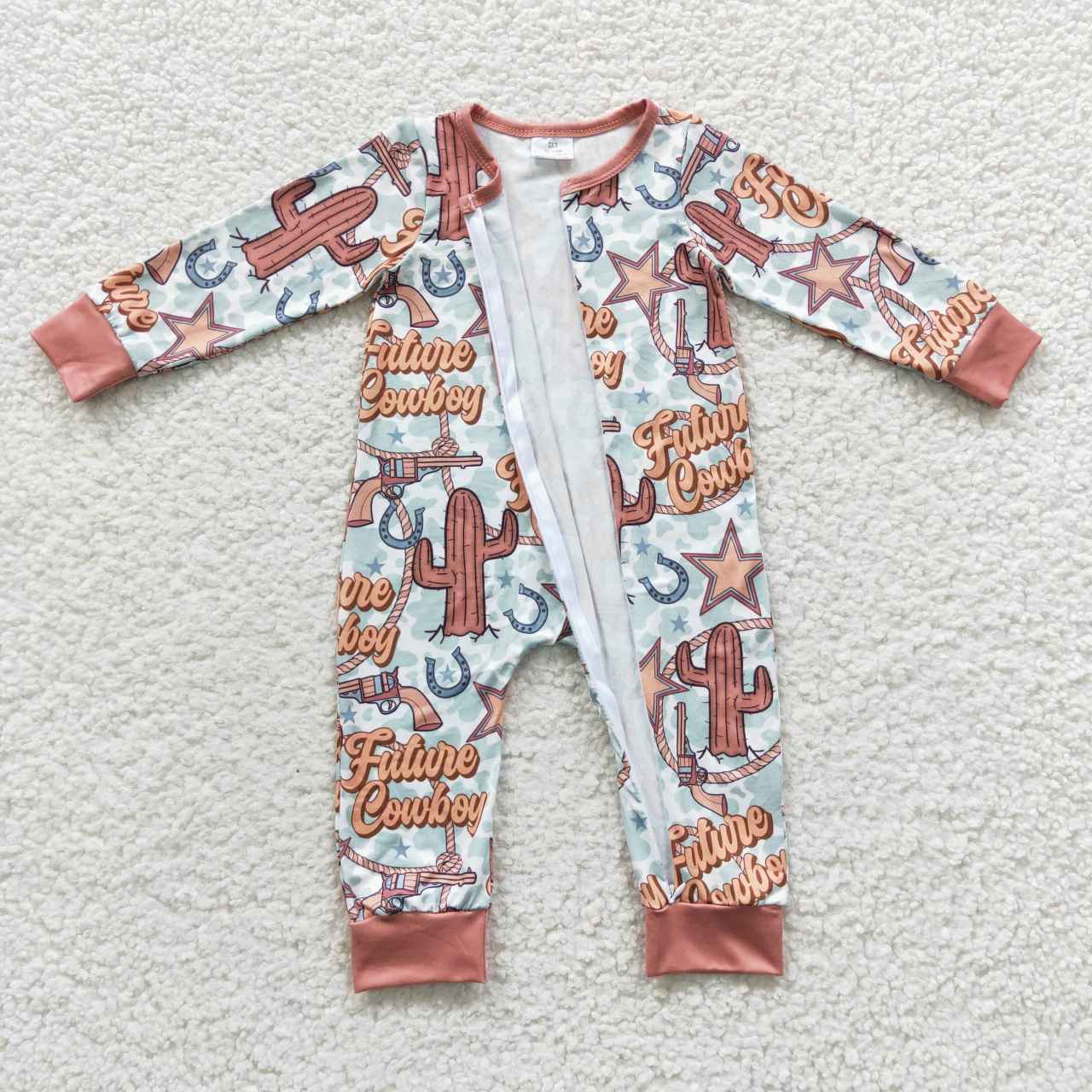 LR0307 future cowboy cactus star zipper long-sleeved jumpsuit