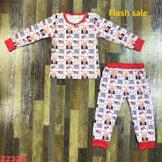 Custom moq 3 eat about 6/8weeks moq 5 eta 5/6weeks baby boys clothes Trump long sleeve and long pants pajamas set