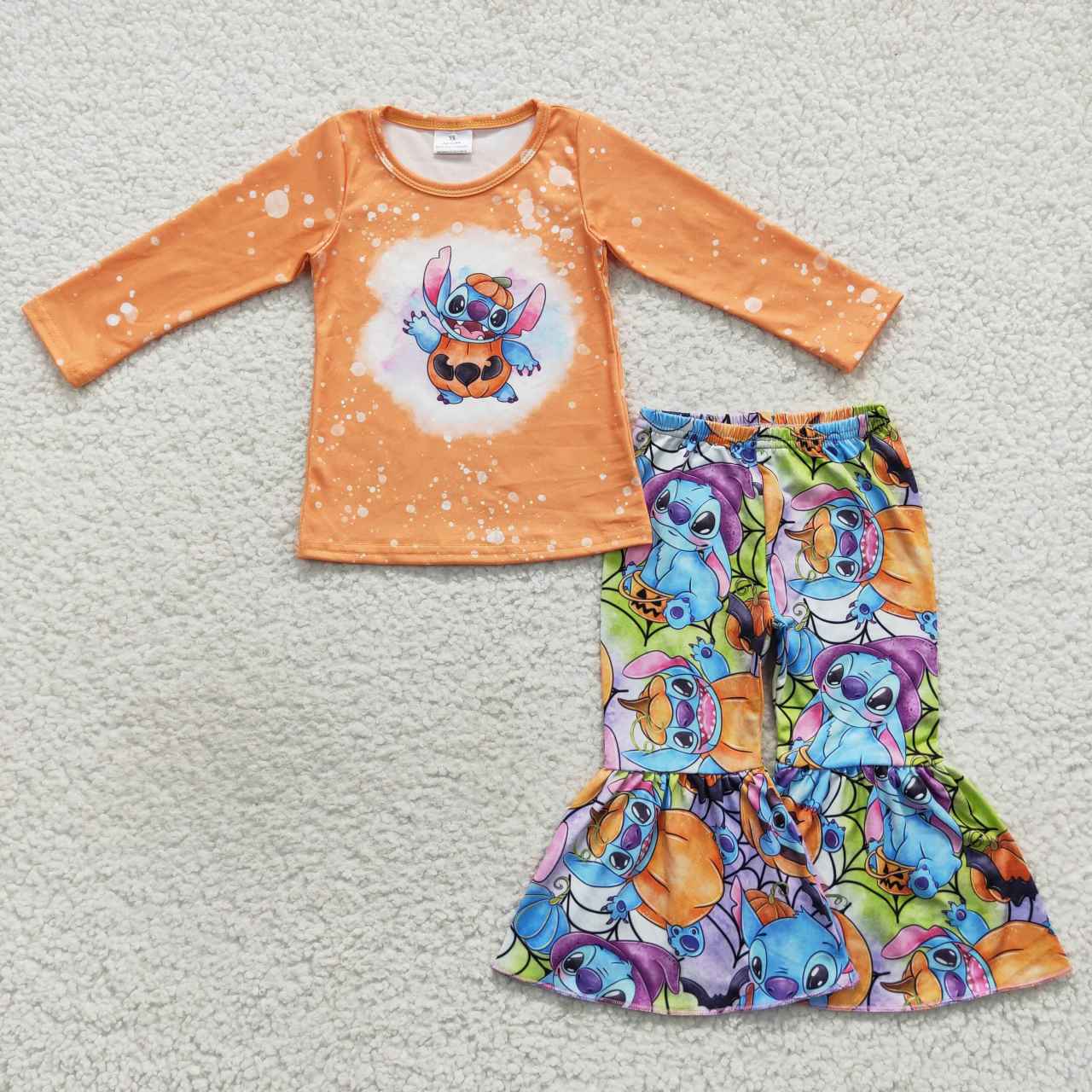 GLP0677 Cartoon Pumpkin Stitch Orange Long Sleeve Pants Set