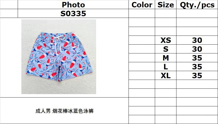 RTS	  S0335Adult male fireworks popsicle blue swimming trunks