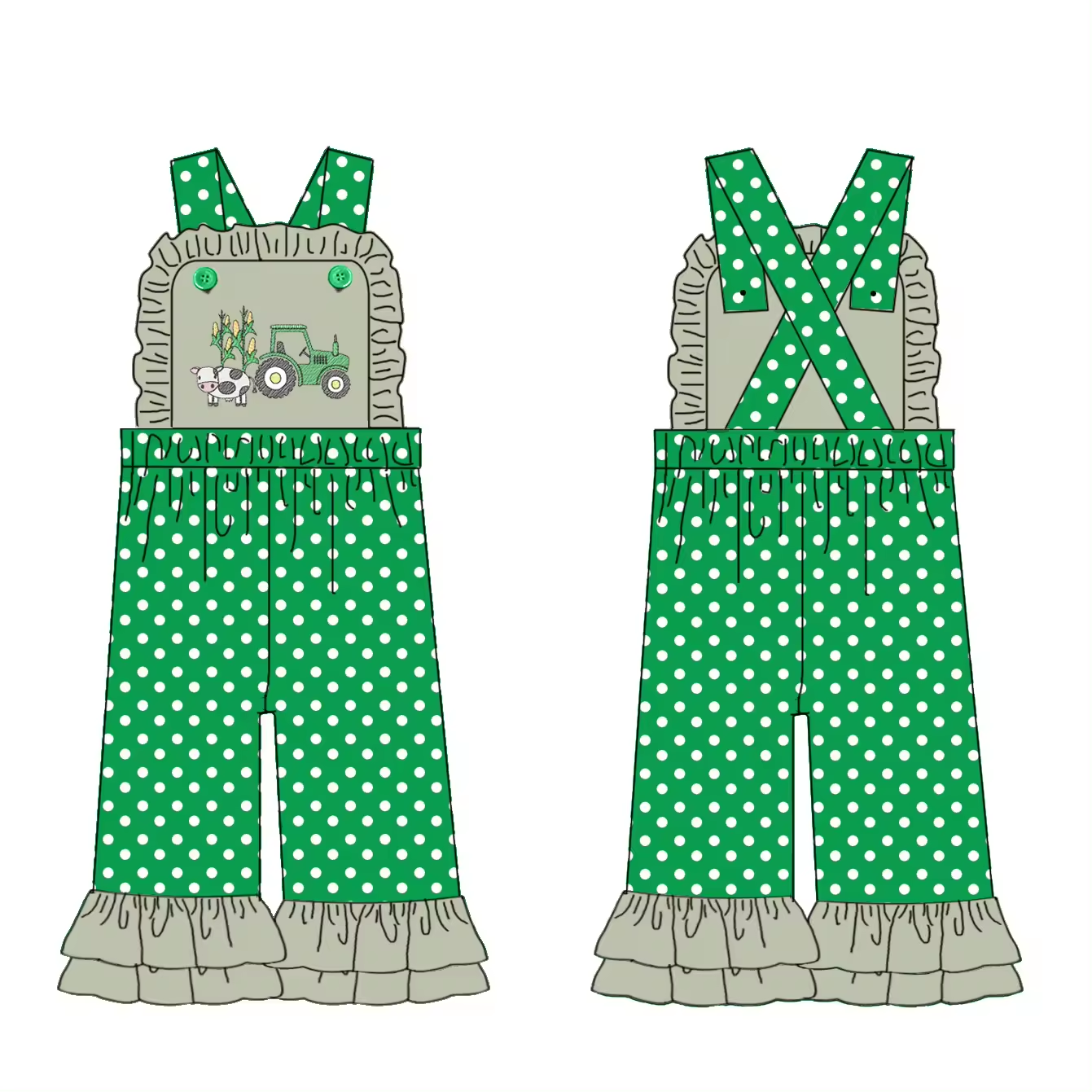 Tractor Cow Green Boys and Girls Matching Clothes Set custom moq 5 ets 5-6weeks