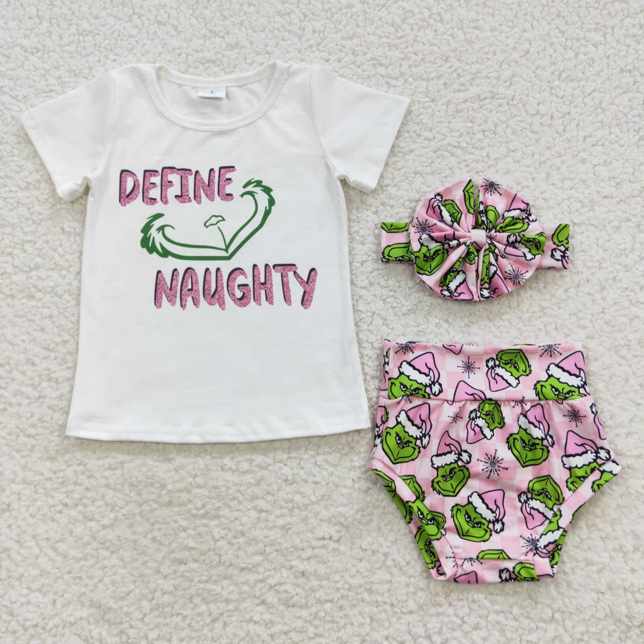 GBO0169 define naughty cartoon grinch white short-sleeved pink plaid briefs headwear suit