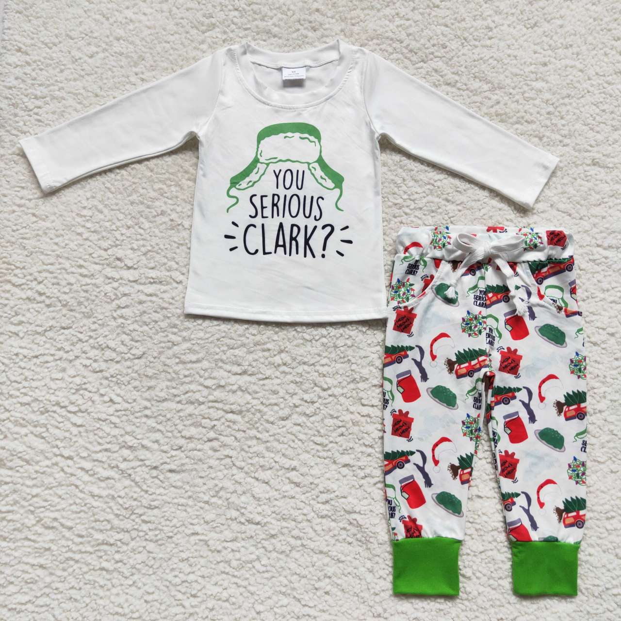 BLP0328 Boys Christmas Hat CLARK Long Sleeve Green Pants Suit