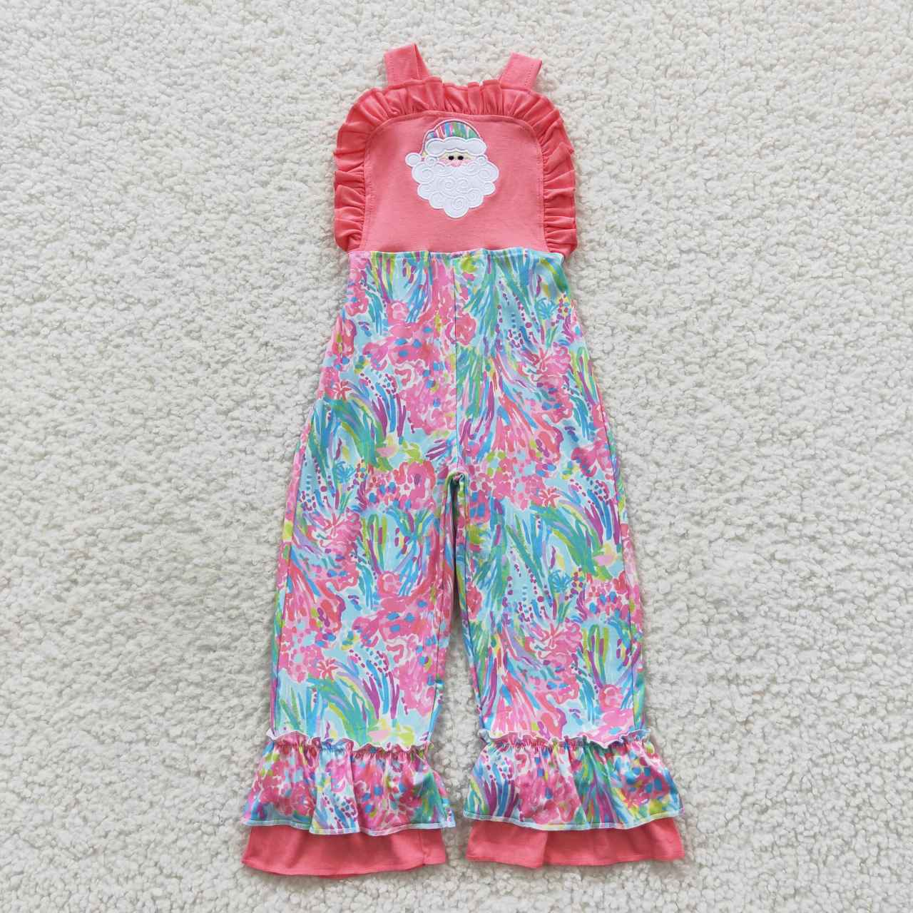 SR0404 Embroidered Santa Claus Embroidered Colorful Floral Pattern Pink Onesie