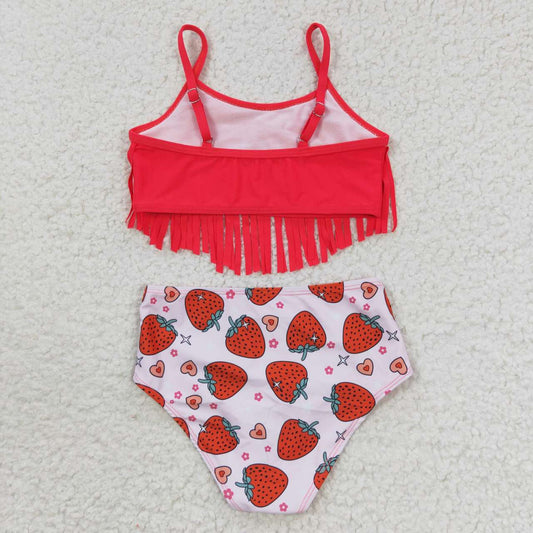 S0142 Strawberry Red Fringe Swimsuit Set