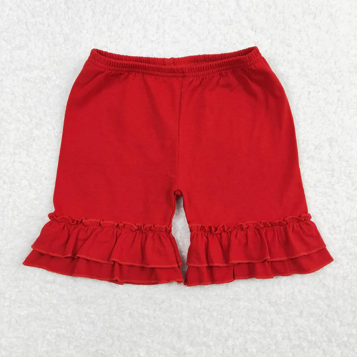 RTS Baby Girls Summer Solid Color Cotton Double Ruffle Shorts