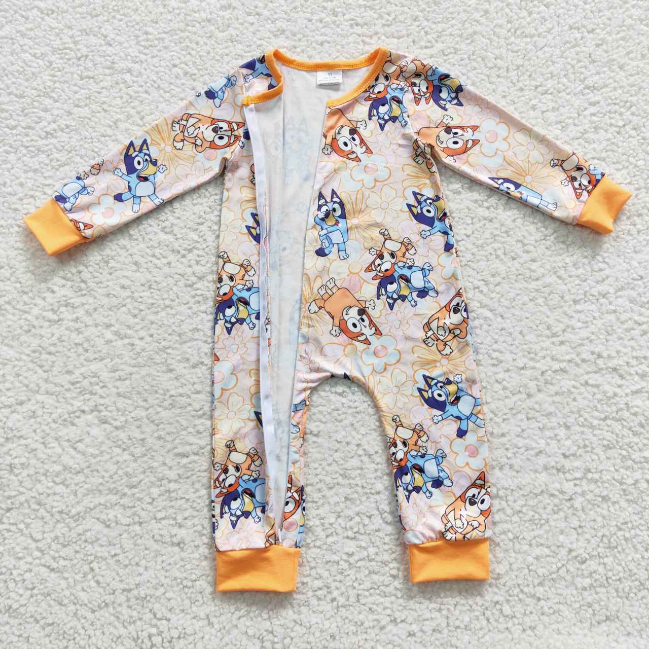 LR0360 Cartoon dog flower orange zipper long sleeve jumpsuit