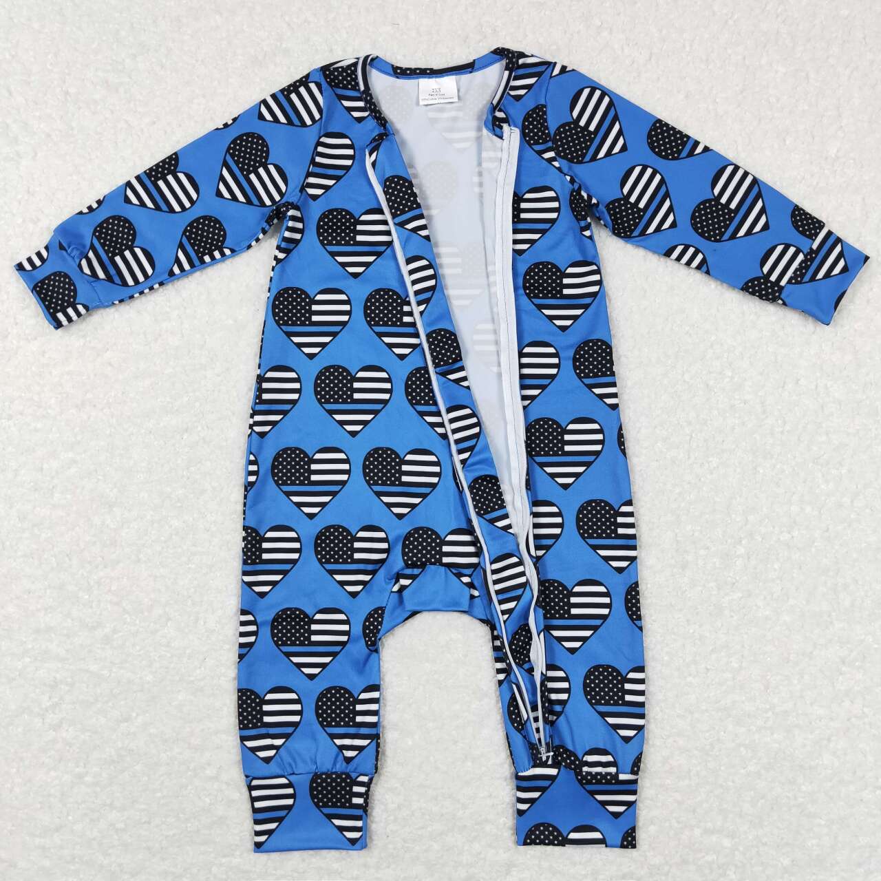 LR0850 Stars and stripes heart blue zipper long sleeve jumpsuit