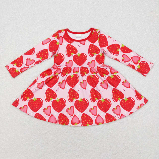 GLD0469 Strawberry Heart Pink Long Sleeve Dress