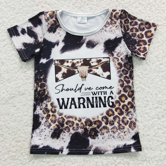 GT0194 warning lettering alpine cow leopard print short-sleeved top