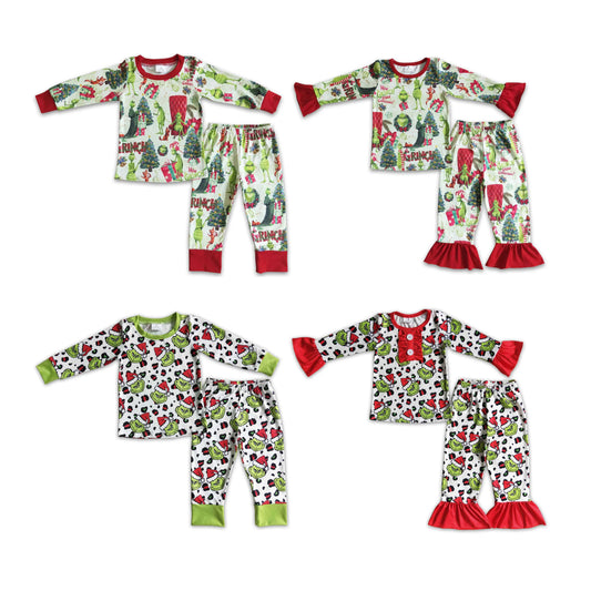 RTS NO MOQ GLP0214 Girls Santa hat long sleeve and long pants suit