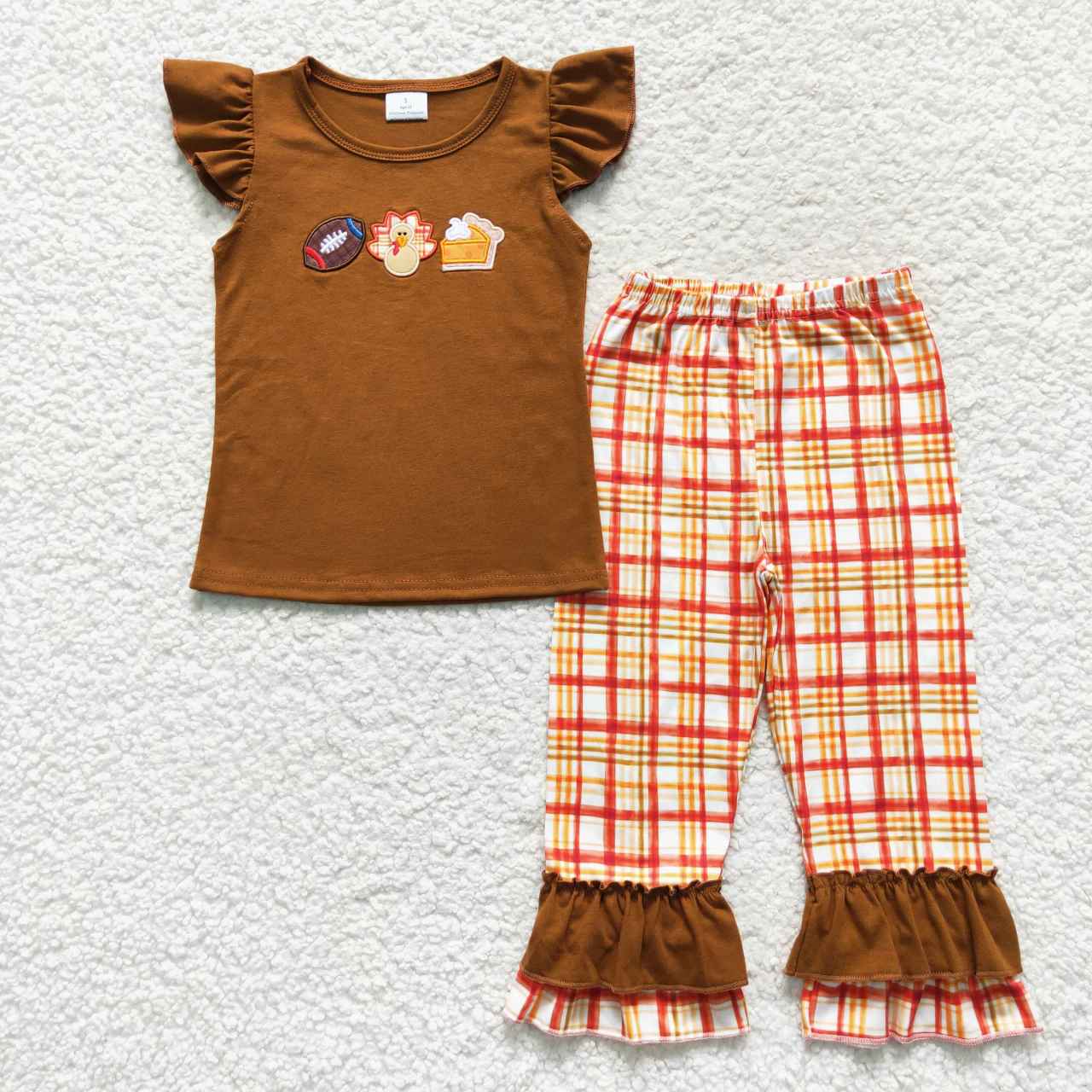 GSPO0759 Rugby embroidered turkey pie plaid red short-sleeved pantsuit