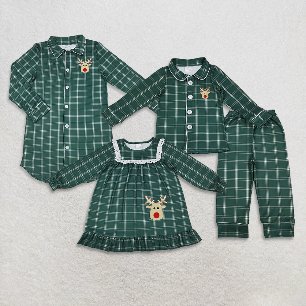 RTS NO MOQ Sibling Baby girl clothes embroidery Christmas deer long-sleeved trousers suit & dress and adult top