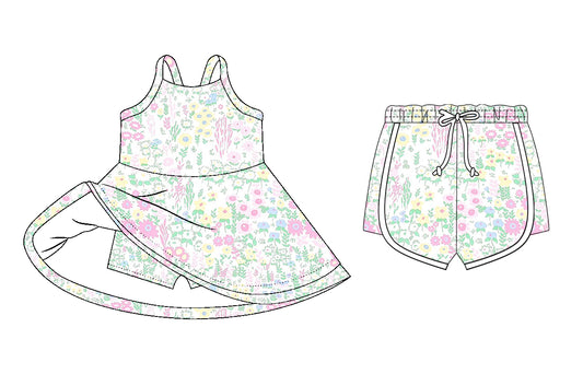 26.1.7 custom each style moq 5 eta 6-8week Sibling Sister floral baby short sleeve dress and shorts match design