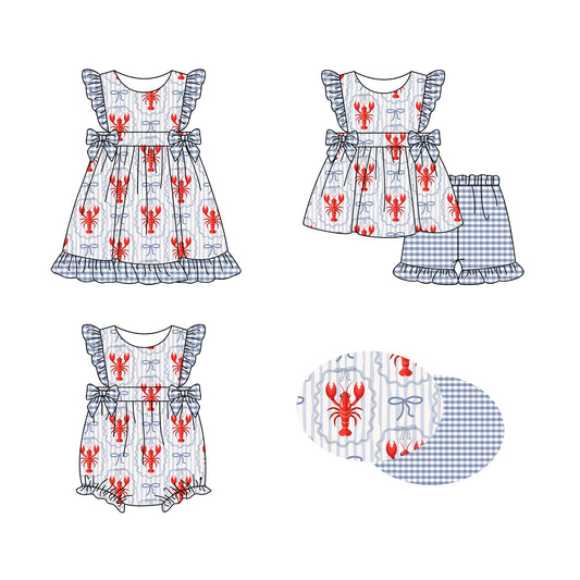 25.12.4 custom each style moq 5 eta 6-8week Sibling Sister lobster bow baby short sleeve shorts sets and romper and dress match design