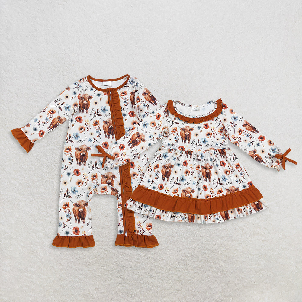 RTS Sibling baby girls clothes western alpine long Sleeve romper and dress