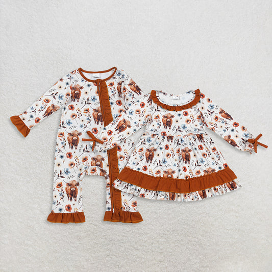 RTS Sibling baby girls clothes western alpine long Sleeve romper and dress