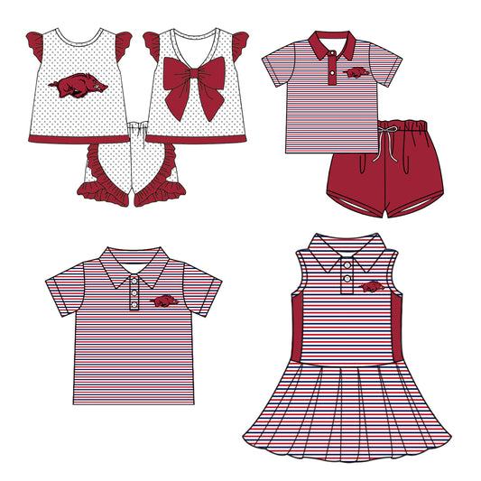 Custom summer teams baby girls clothes team brick red sets dress top-25.5.5