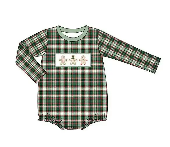 Custom moq 3 MIX SIZE eta 7/8week moq 5 eta /4/5week Biscuit Bear Print Green Irregular Plaid Long Sleeve Mixed Suit