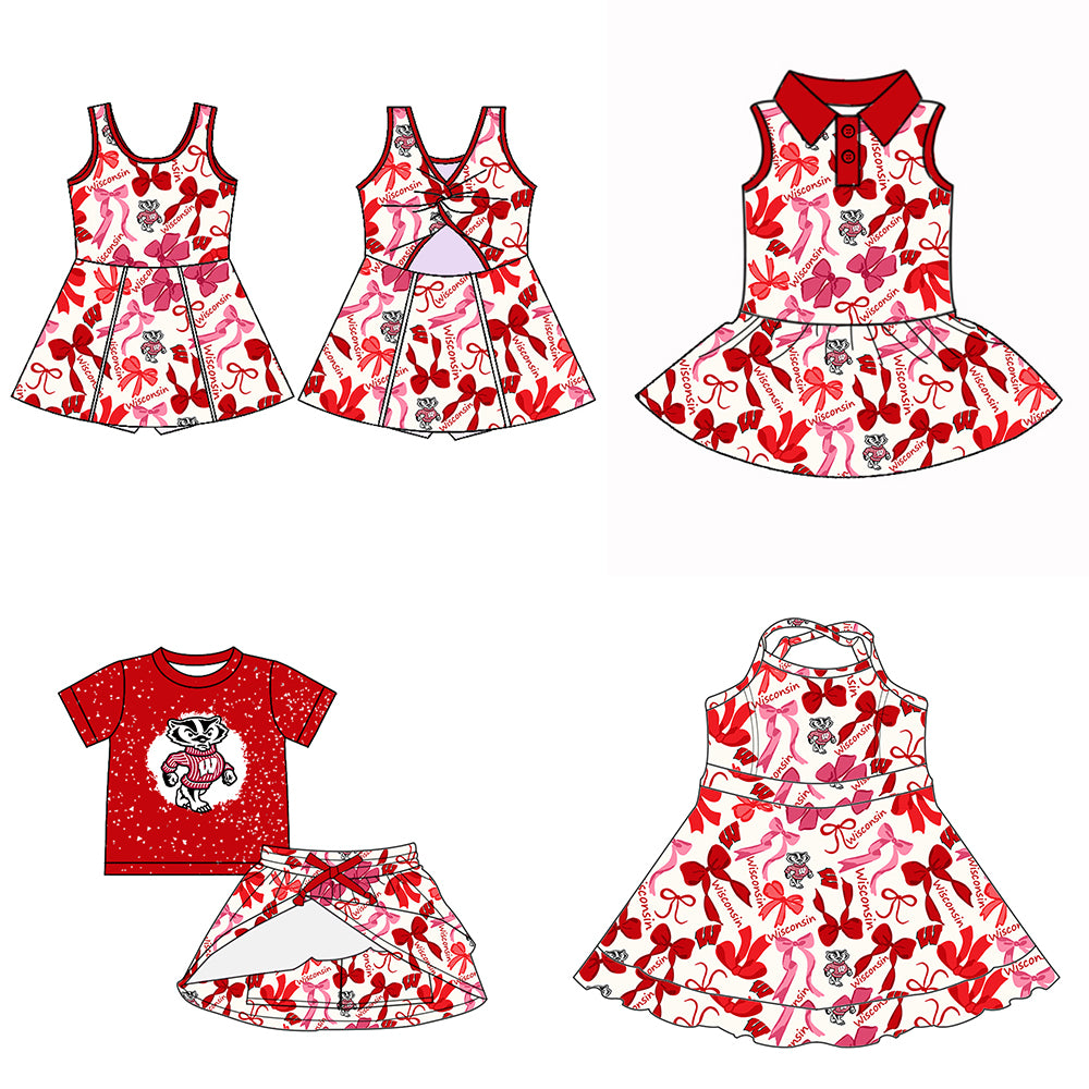 Custom moq 5 mix sizes summer teams baby girls clothes team red short sleeve skirts shorts sets dress 1 and dress 2 and dress 3 and dress 4-25.5.13