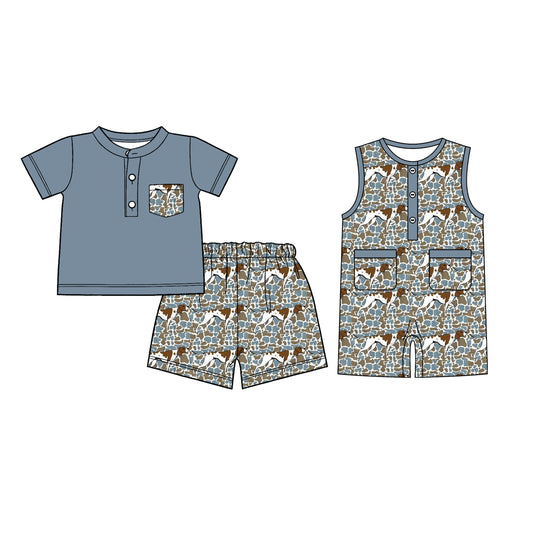 26.1.8 custom each style moq 5 eta 6-8week Sibling Sister camouflage puppy baby boy short sleeve shorts sets and romper match design
