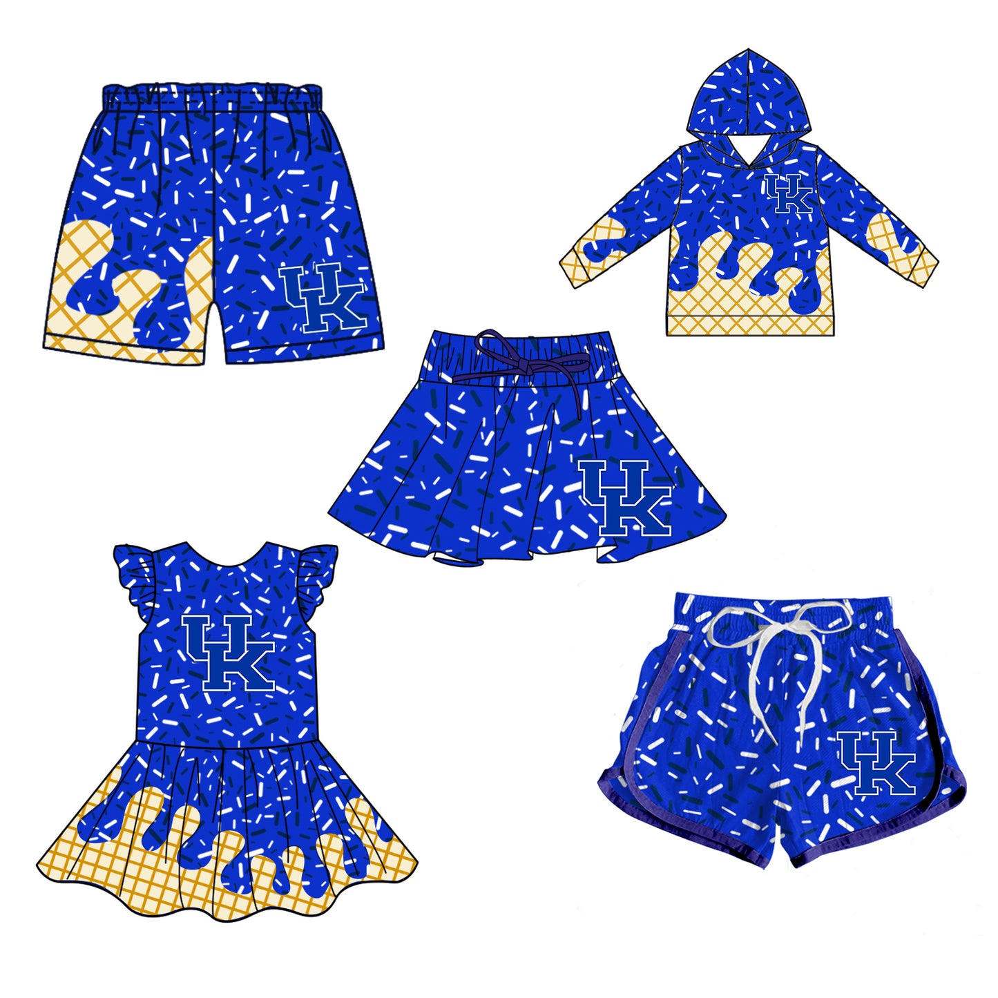 Custom summer teams baby girls clothes team blue hooded long sleeve tops and dress and skirts and shorts 1 and shorts 2-25.5.8