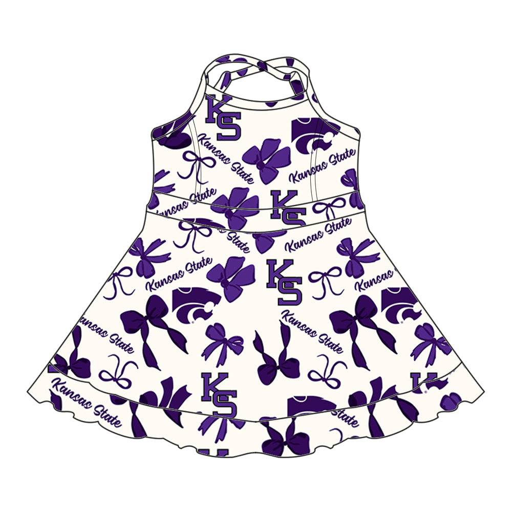 Custom moq 5 mix sizes summer teams baby girls clothes team purple short sleeve skirts shorts sets dress 1 and dress 2 and dress 3 and dress 4-25.5.23