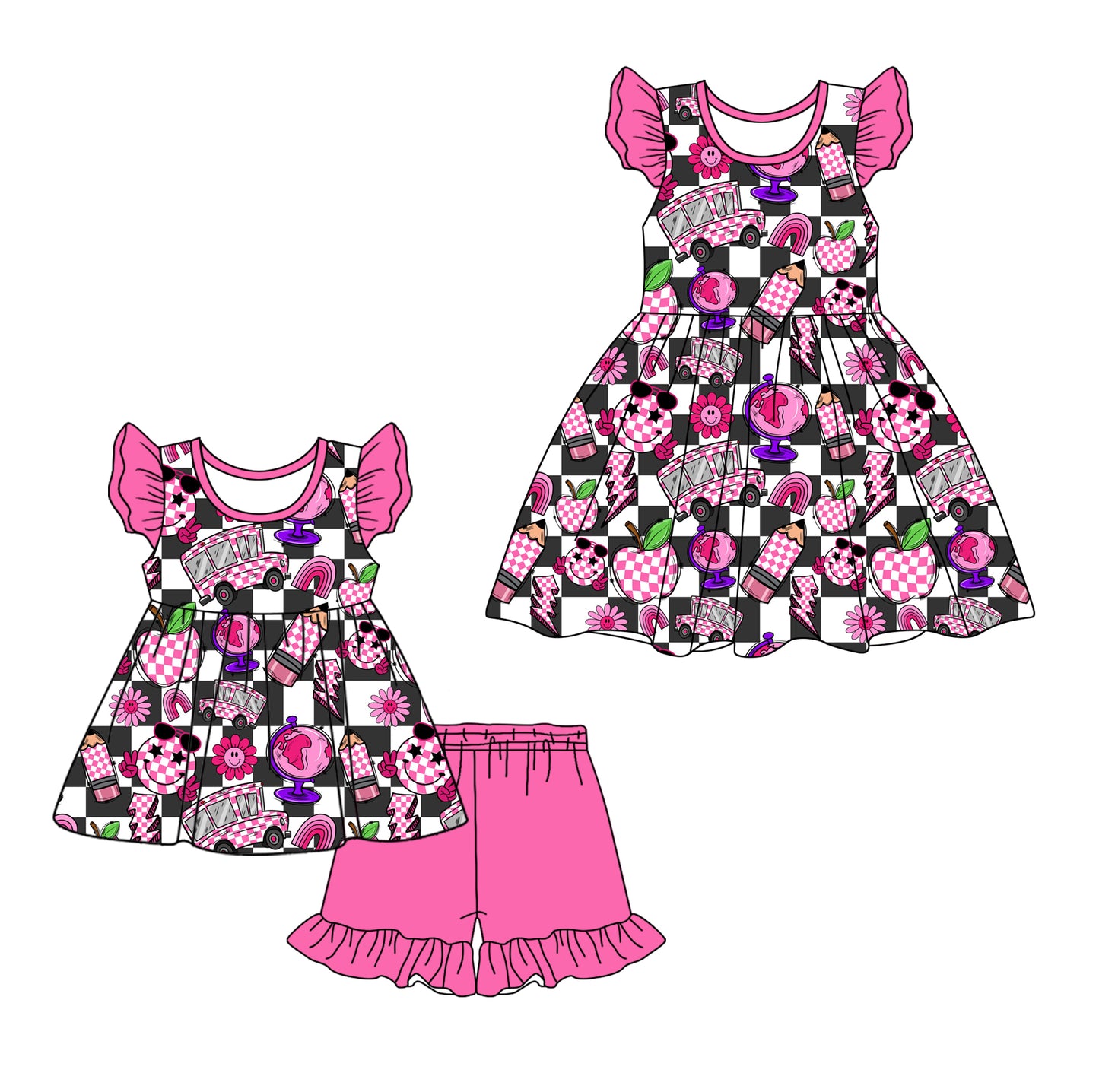 1.7 custom each style moq 5eta 4-6week Sibling Sister baby girl short sleeve shorts sets and dresses match design