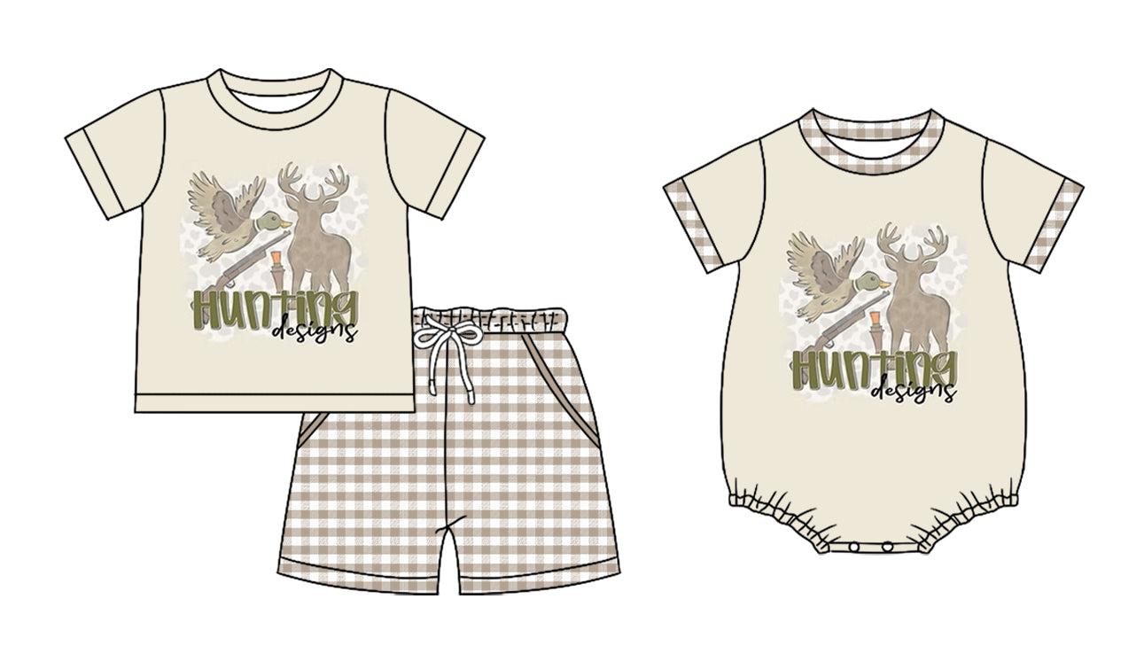 25.11.25 custom each style moq 5 eta 6-8 week Sibling Sister HUNTING baby boy short sleeve shorts sets and boy rompers match family design
