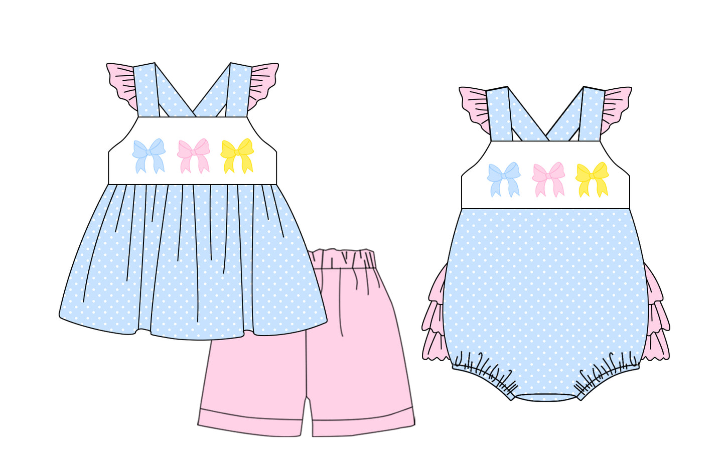 1.8 custom each style moq 5eta 4-6week Sibling Sister bow baby girl sets and boy romper match family design