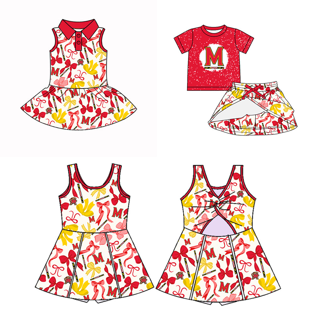 Custom moq 5 mix sizes summer teams baby girls clothes team red short sleeve skirts shorts sets dress 1 and dress 2-25.5.10