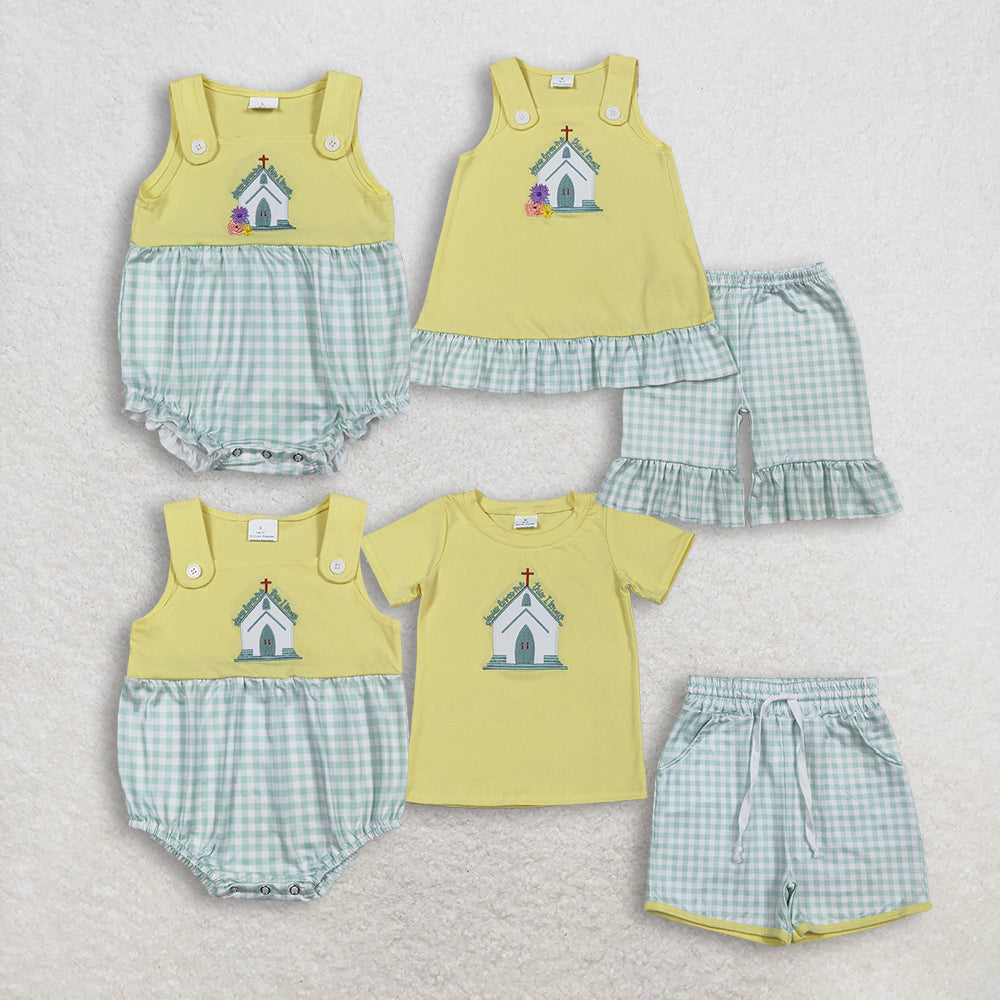 RTS NO MOQ sibling baby girls boy clothes embroidery easter short sleeve Clothes Sets and rompers