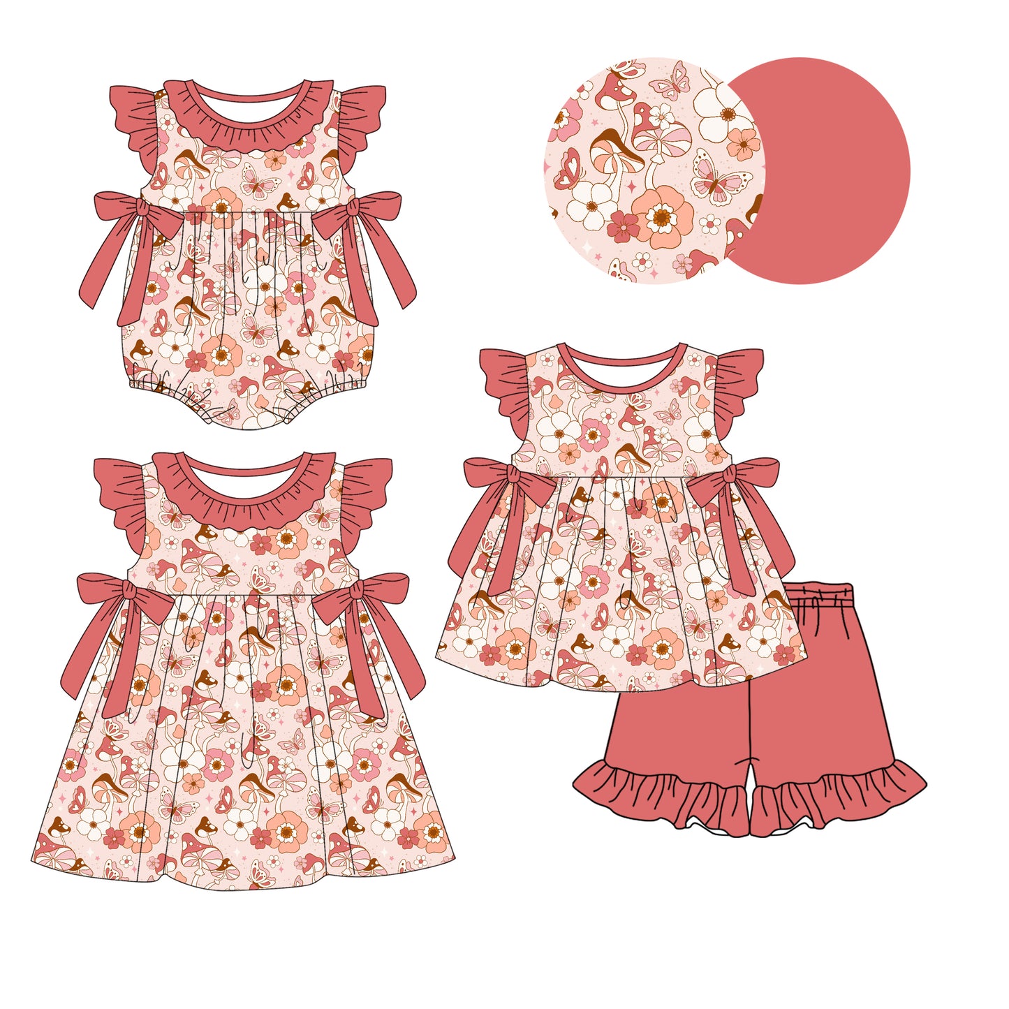 1.9 custom each style moq 5eta 4-6week Sibling Sister baby girl short sleeve shorts sets and dress and rompers match family design