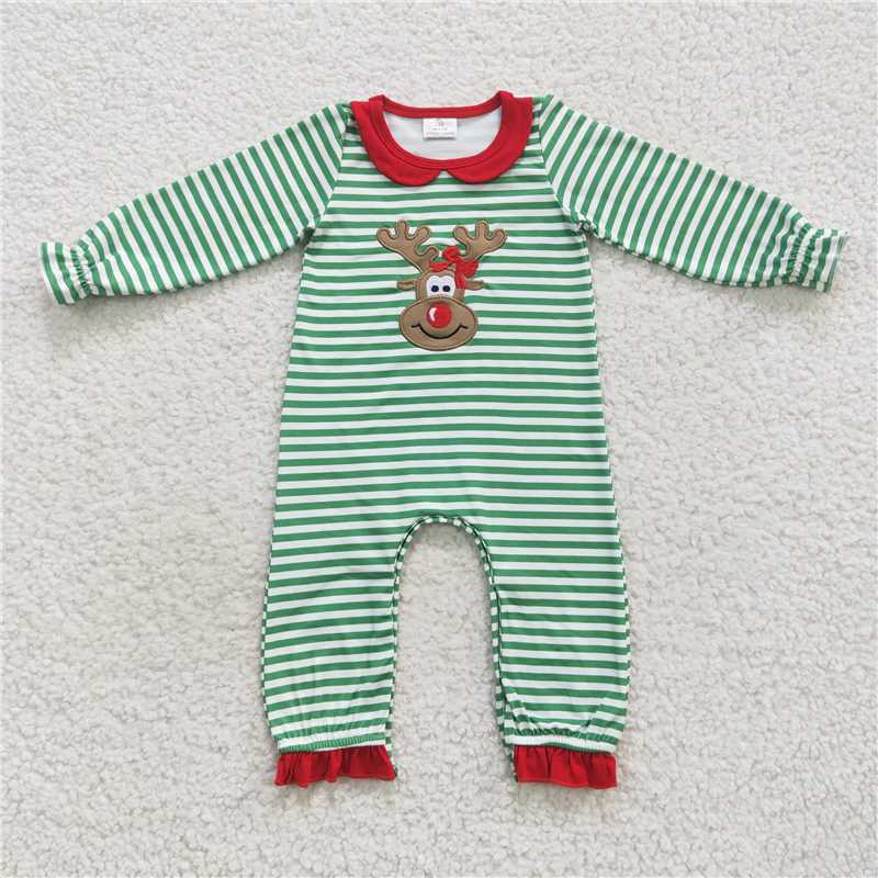 Christmas style elk print green striped red Sibling Sister Clothes Sets