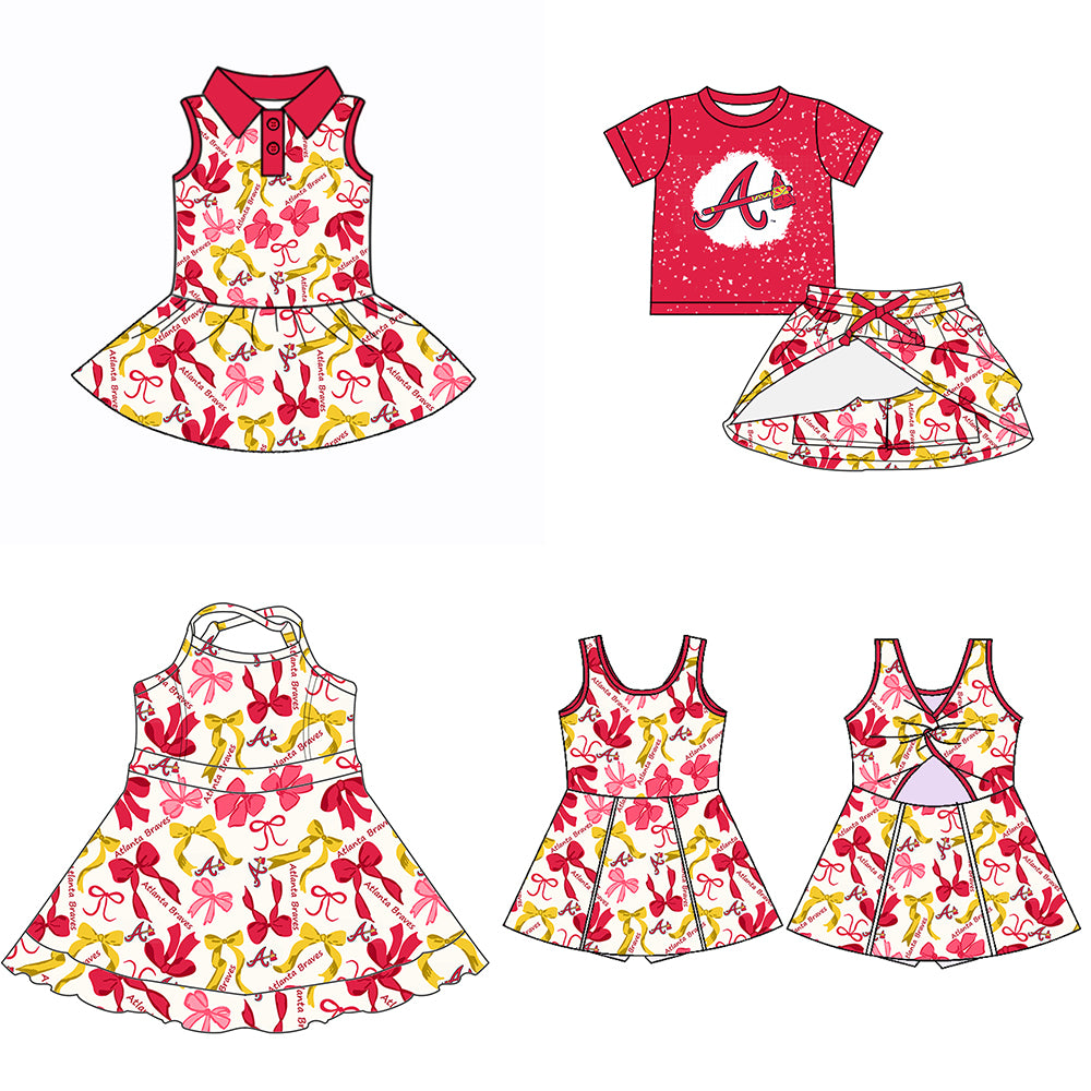 Custom moq 5 mix sizes summer teams baby girls clothes team red short sleeve skirts shorts sets dress 1 and dress 2 and dress 3 and dress 4-25.5.17