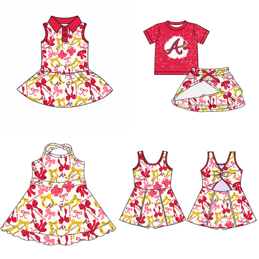 Custom moq 5 mix sizes summer teams baby girls clothes team red short sleeve skirts shorts sets dress 1 and dress 2 and dress 3 and dress 4-25.5.17