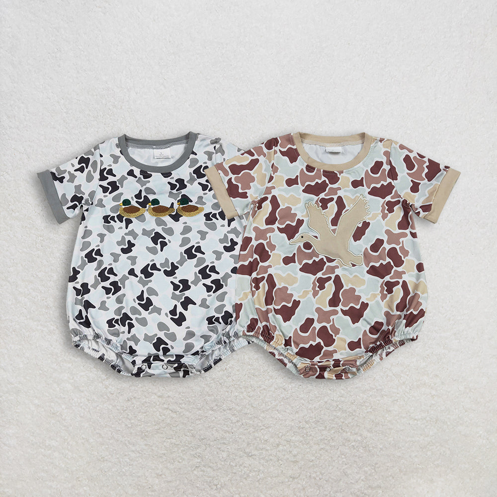 RTS NO MOQ Sibling Baby boy clothes embroidery duck camouflage short-sleeved rompers