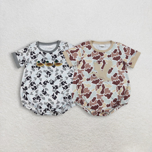 RTS NO MOQ Sibling Baby boy clothes embroidery duck camouflage short-sleeved rompers