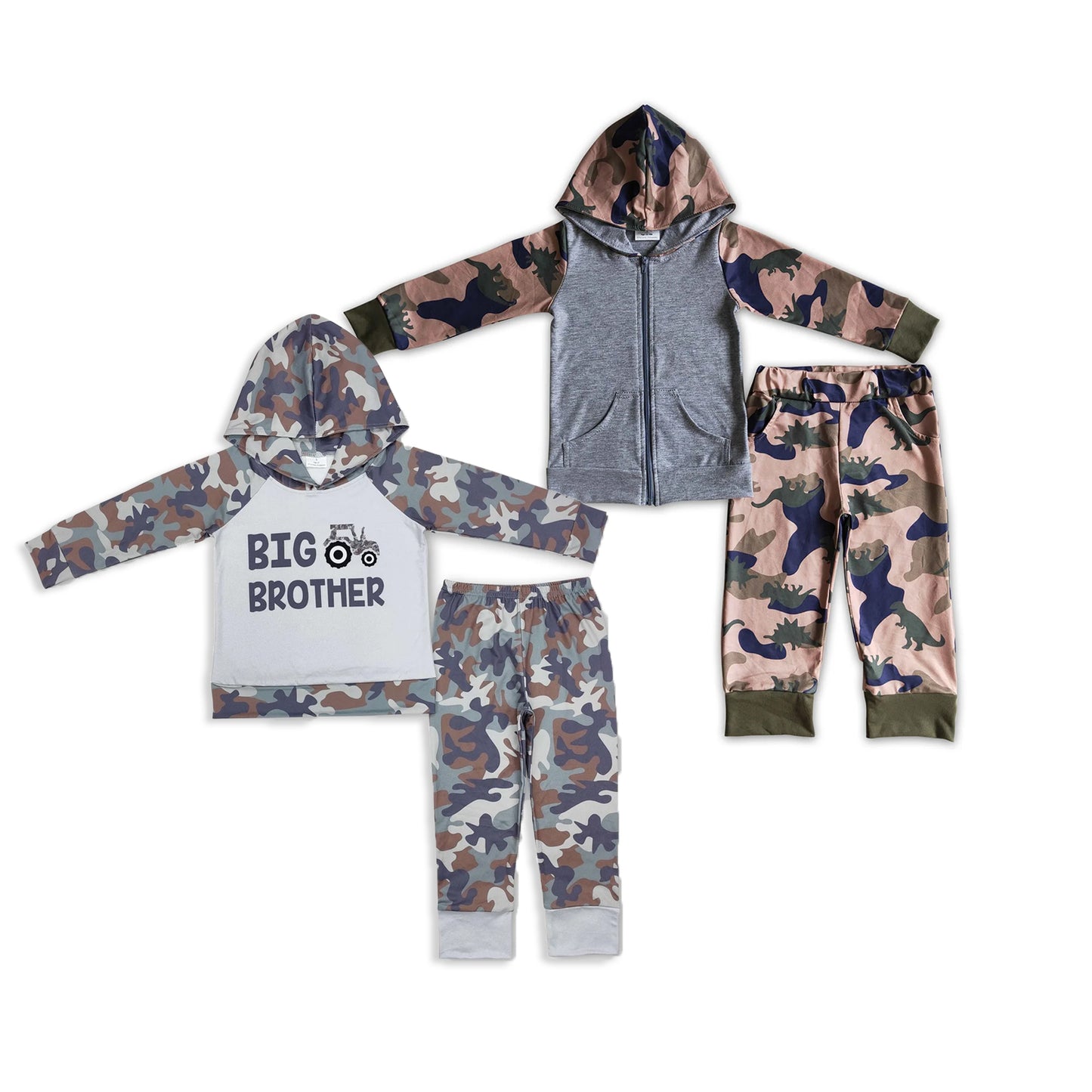 RTS NO MOQ Sibling Baby Boys clothes Camo Hooded Top Pants Clothes Sets