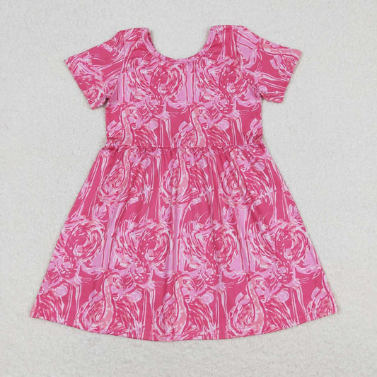 GSD1116 RTS toddler clothes Flamingo rose red short-sleeved dress