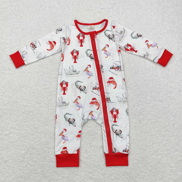 RTS NO MOQ Baby Kids Christmas Crawfish Sibling Rompers Dresses Clothes Sets