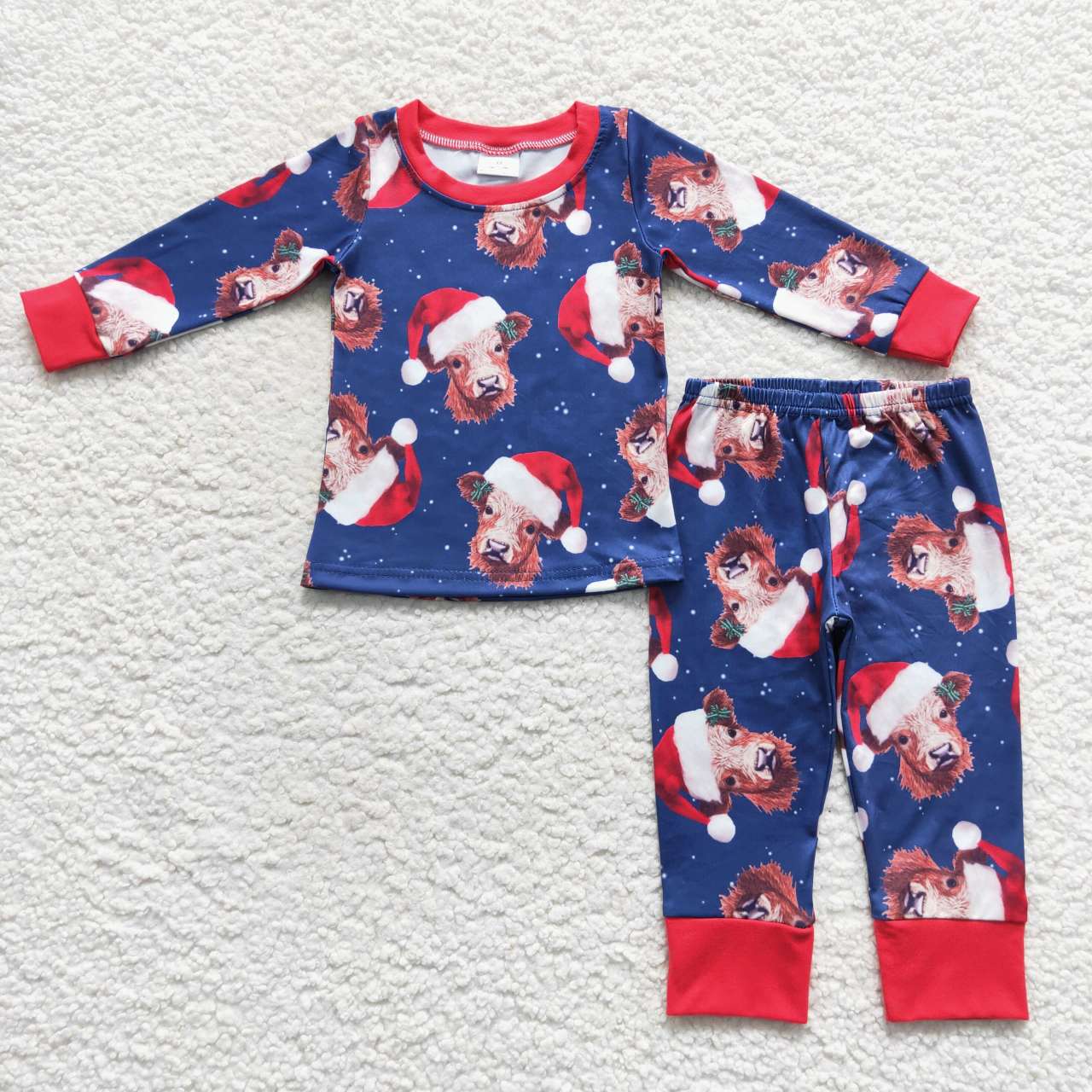 BLP0294 Christmas hat bull head navy blue long-sleeved trousers suit