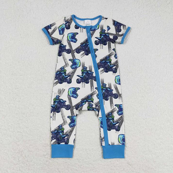 RTS Baby Baby Boys Blue Motobike Sibling Rompers Pajamas Clothes Sets