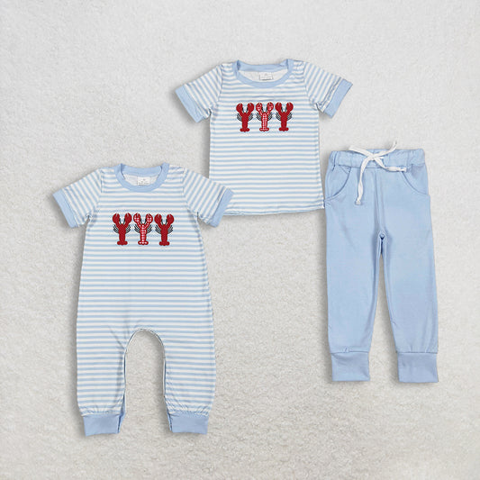 RTS NO MOQ Sibling Baby boy clothes embroidery short-sleeved trousers suit & rompers